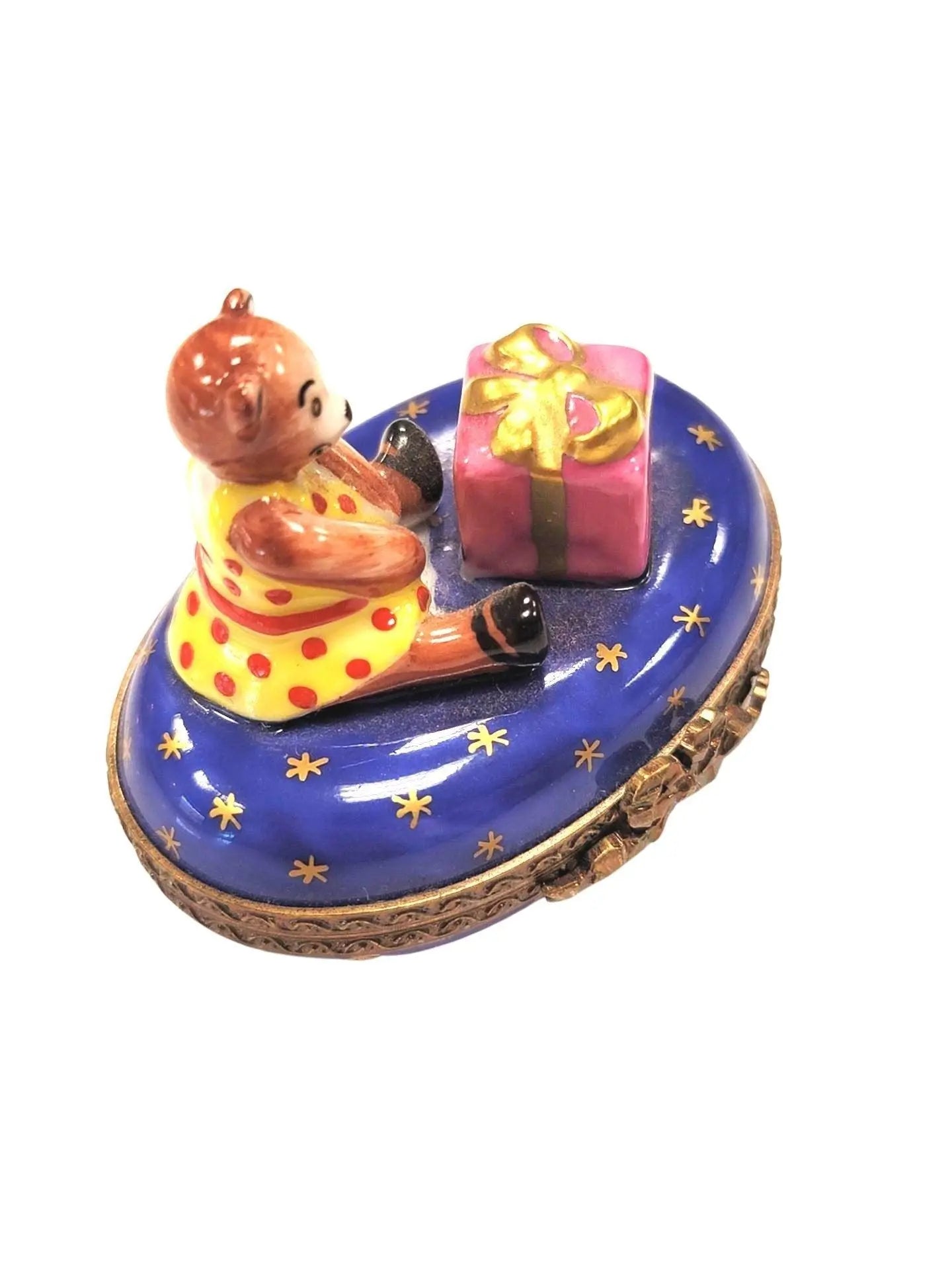 Teddy Bear Christmas Gift Figurine Porcelain Limoges teddy xmas French Trinket Box