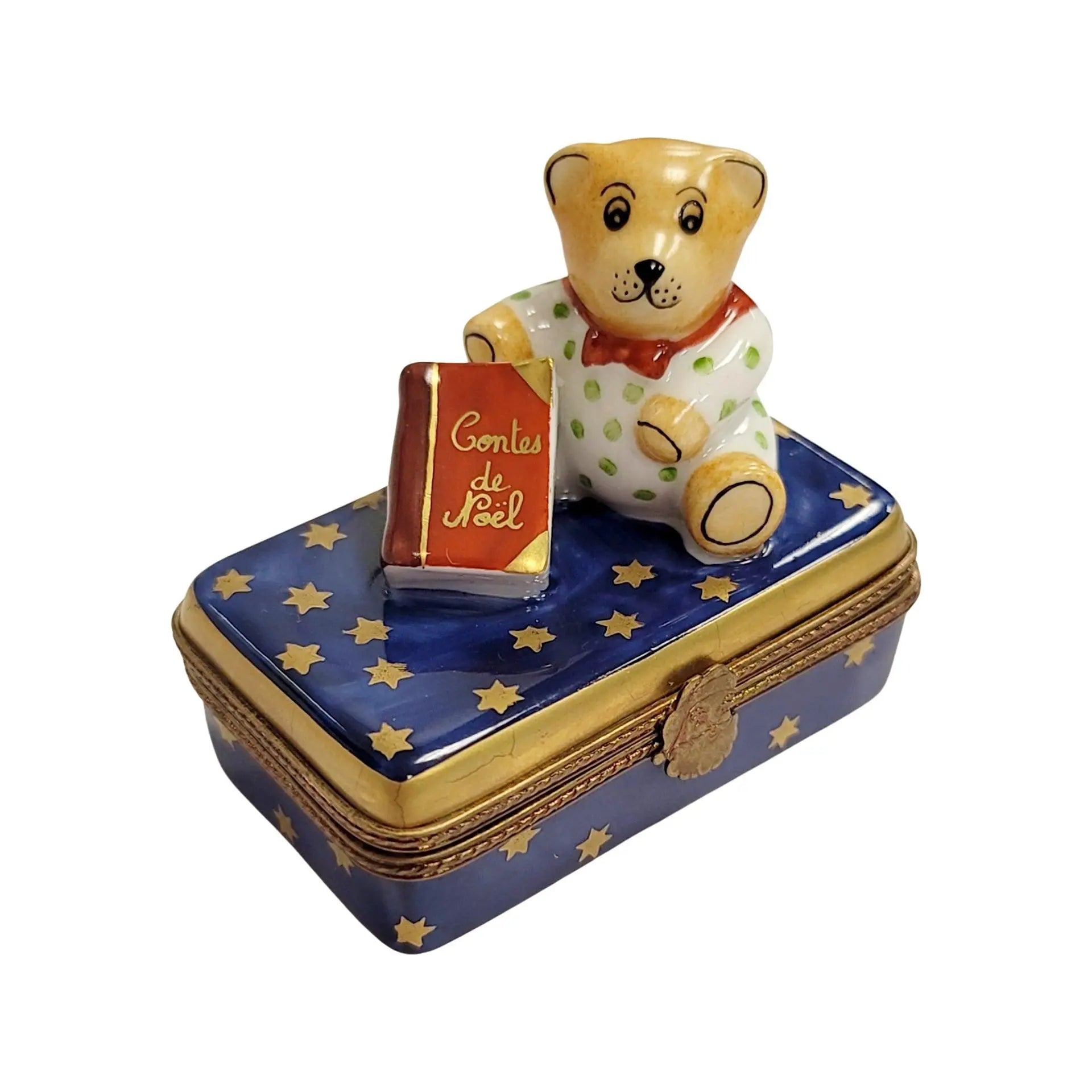 Teddy Bear Christmas Treasure Porcelain Limoges Teddy xmas French Trinket Box