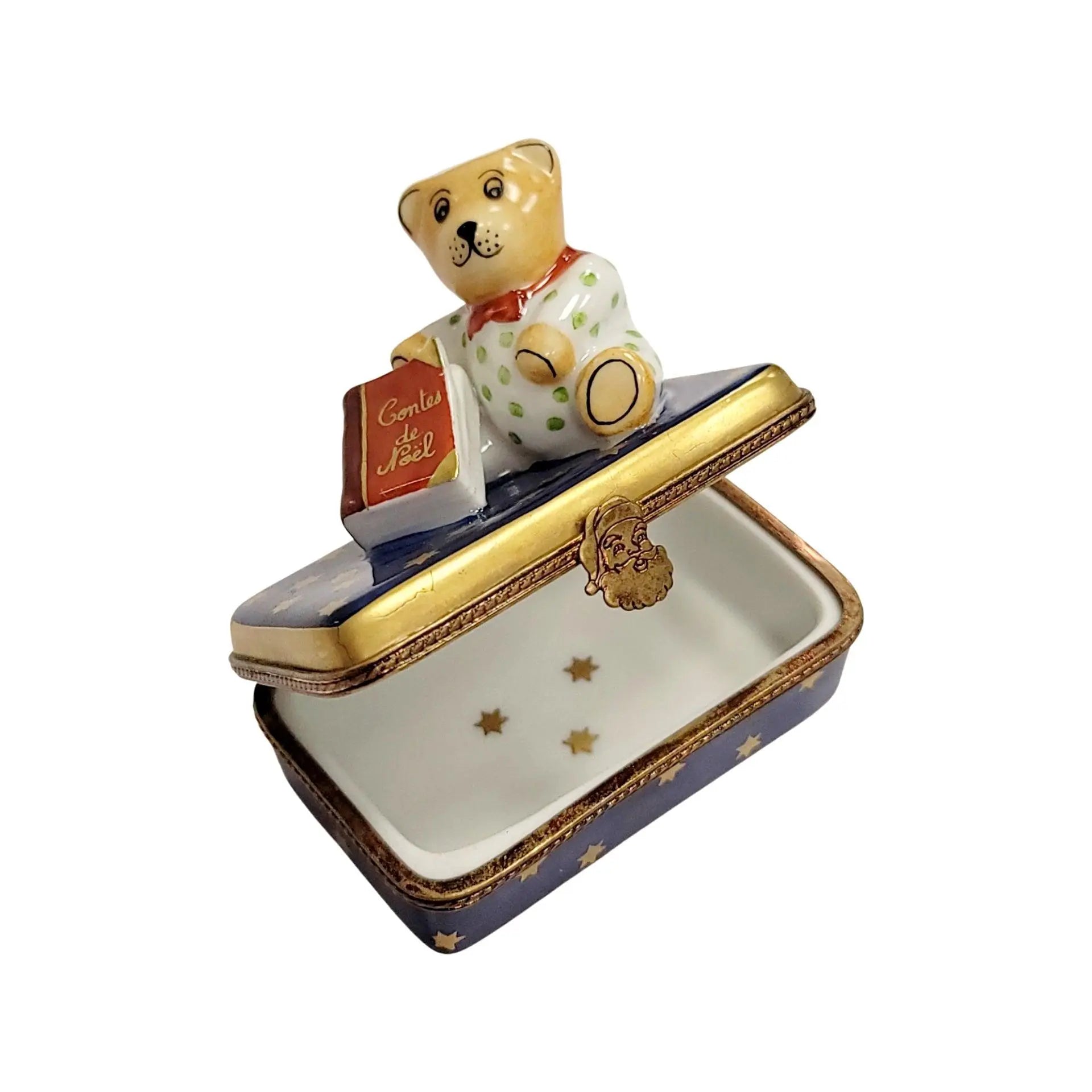 Teddy Bear Christmas Treasure Porcelain Limoges Teddy xmas French Trinket Box