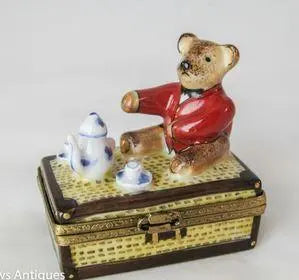 Teddy Bear Tea Party Porcelain Limoges Teddy China French Trinket Box