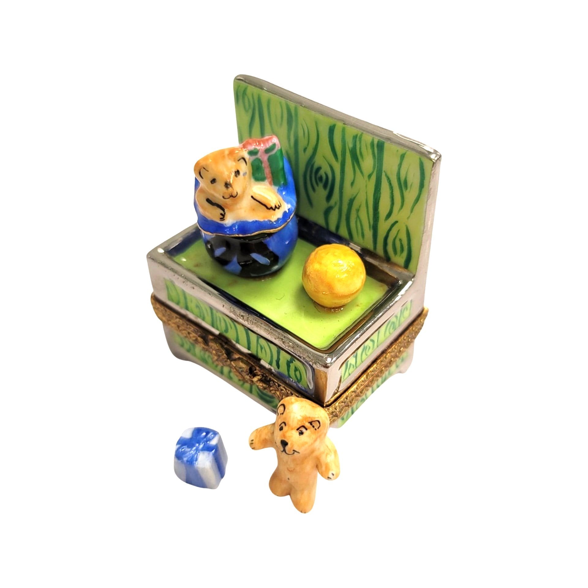 Teddy Bear Treasure Chest Porcelain Limoges christmas baby Teddy French Trinket Box