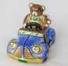 Teddy Bear in Car Porcelain Limoges Teddy Moving vehicle French Trinket Box