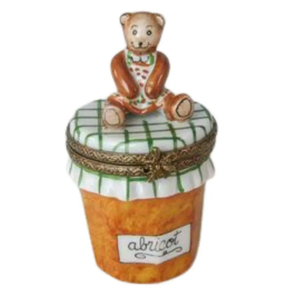 Teddy Bear on Apricot Jam- Porcelain Limoges Teddy Food French Trinket Box