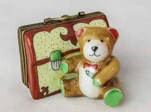Teddy Bear w Suitcase Porcelain Limoges Teddy French Trinket Box
