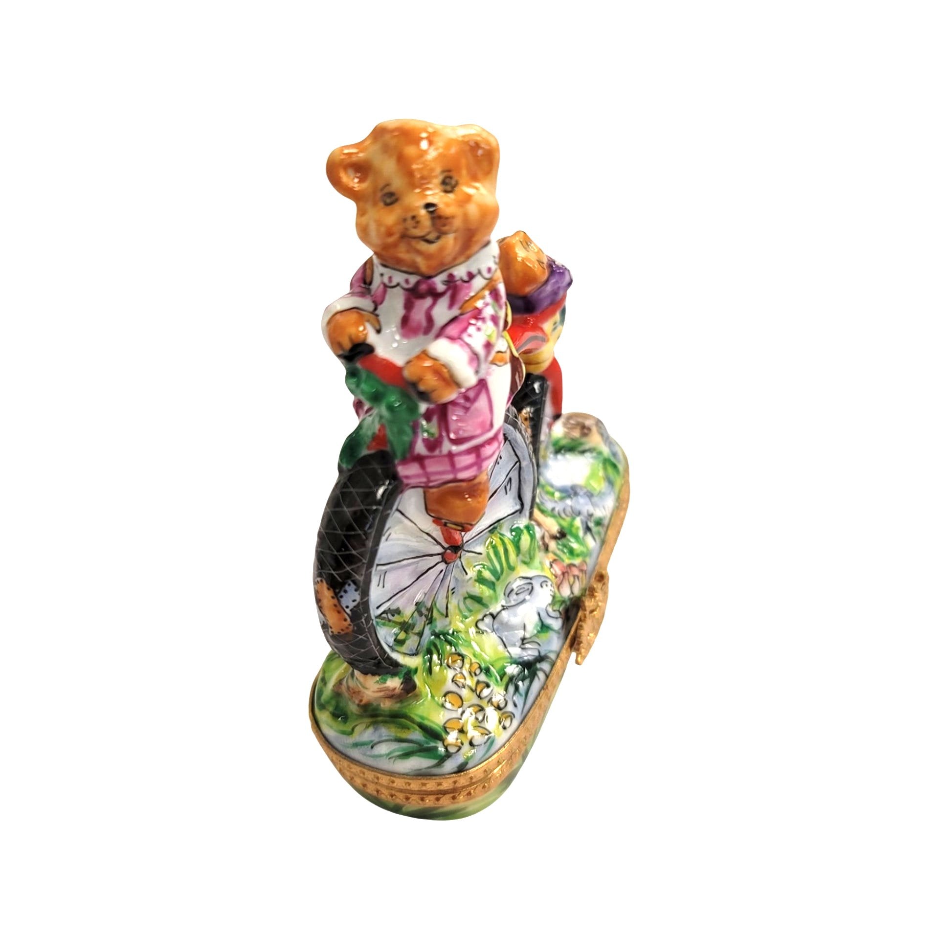 Teddy Bears Bicycle Adventure Porcelain Limoges Teddy carnival French Trinket Box