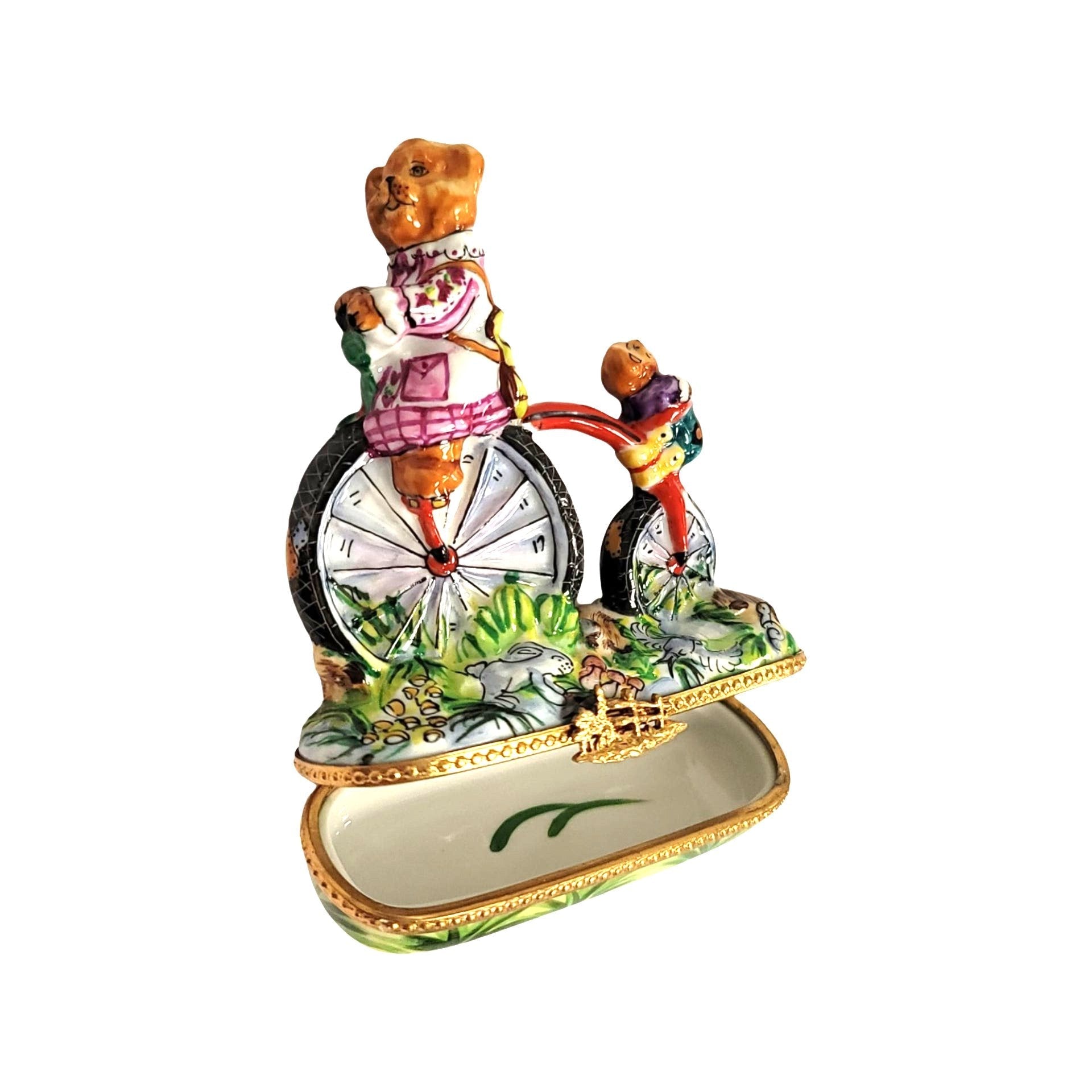 Teddy Bears Bicycle Adventure Porcelain Limoges Teddy carnival French Trinket Box