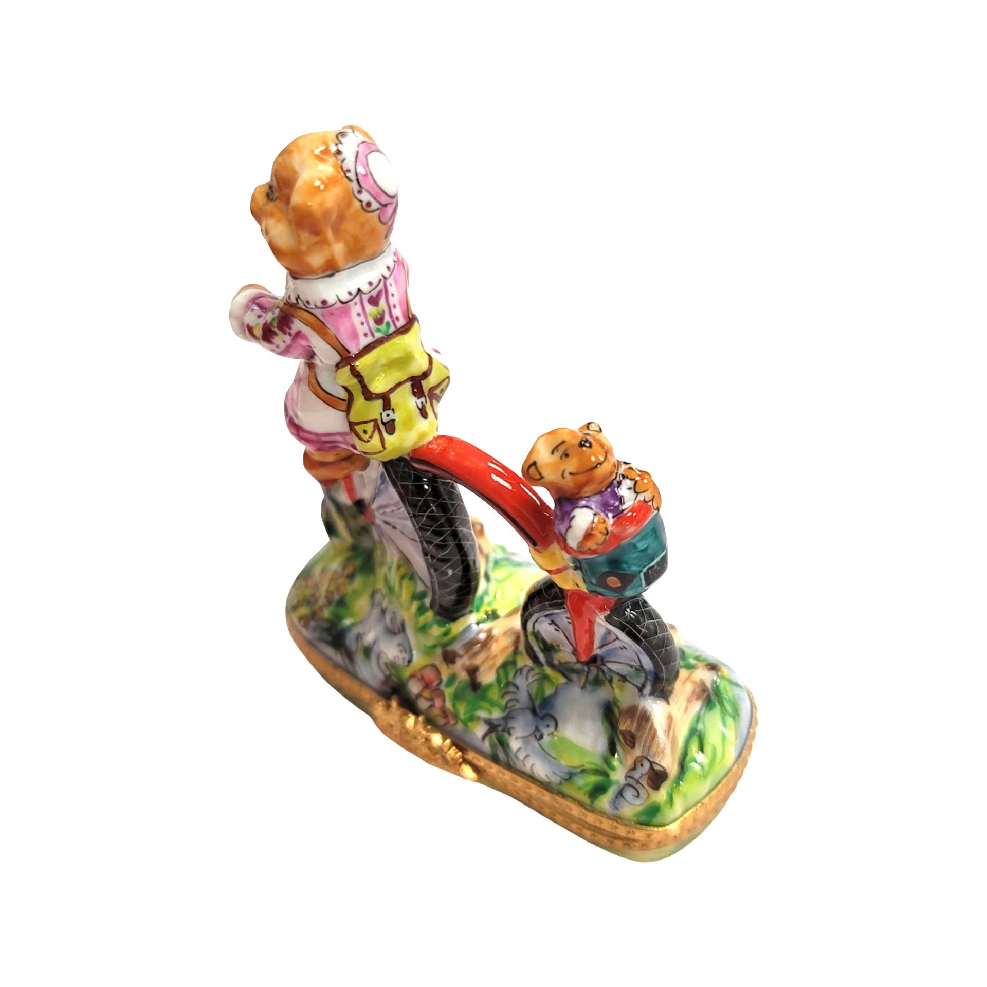 Teddy Bears Bicycle Adventure Porcelain Limoges Teddy carnival French Trinket Box