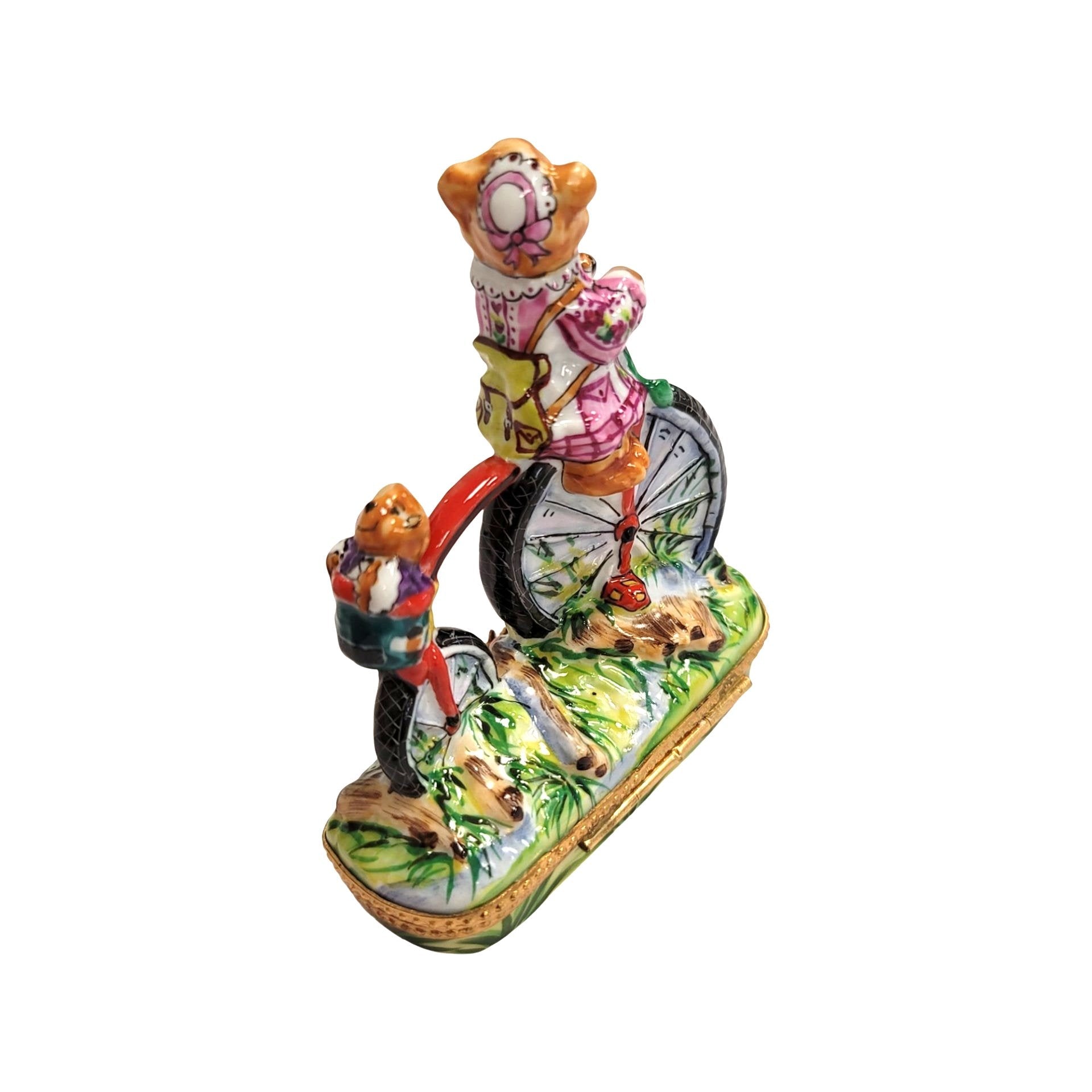 Teddy Bears Bicycle Adventure Porcelain Limoges Teddy carnival French Trinket Box