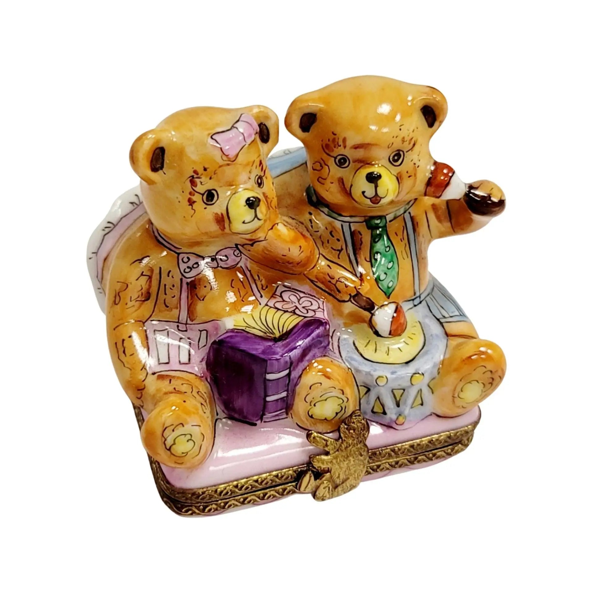 Teddy Bears Playing Limoges Box Porcelain Limoges Teddy carnival French Trinket Box