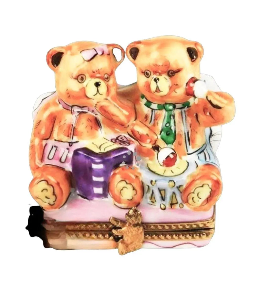 Teddy Bears Playing Limoges Box Porcelain Limoges Teddy carnival French Trinket Box