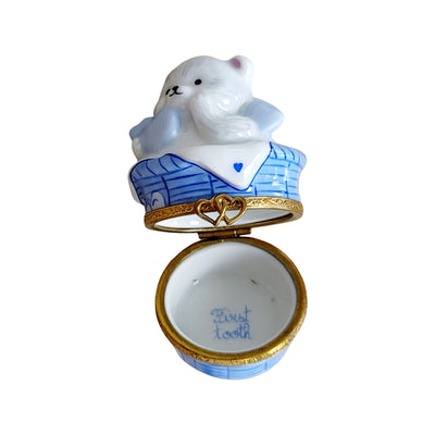 Teddy Bear Laundry Treasure Porcelain Limoges Teddy French Trinket Box