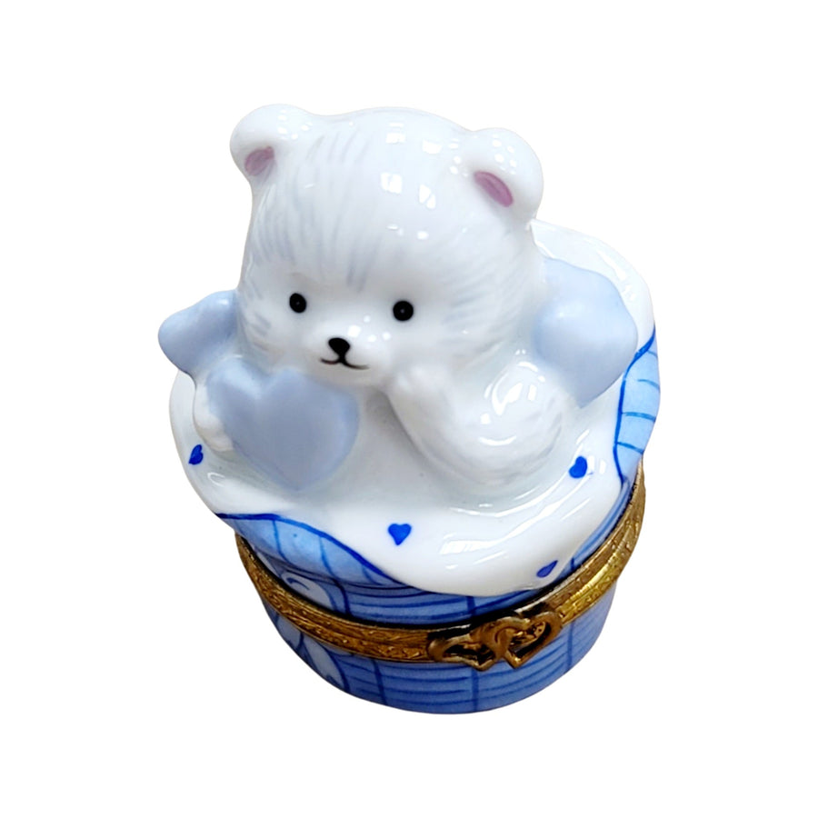 Teddy Bear Laundry Treasure Porcelain Limoges Teddy French Trinket Box