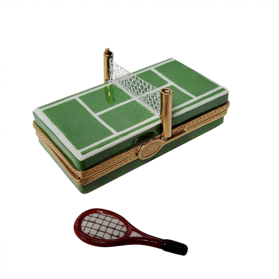 Tennis Court with Removable Racquet Porcelain Limoges sports limoges boxes French Trinket Box