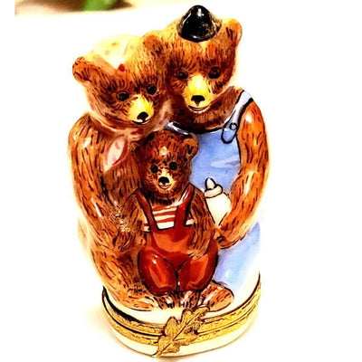 Three Bears Family Limoges Box Porcelain Limoges bear fairy story French Trinket Box