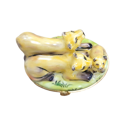 Three Majestic Mountain Lions Porcelain Limoges cat wild French Trinket Box