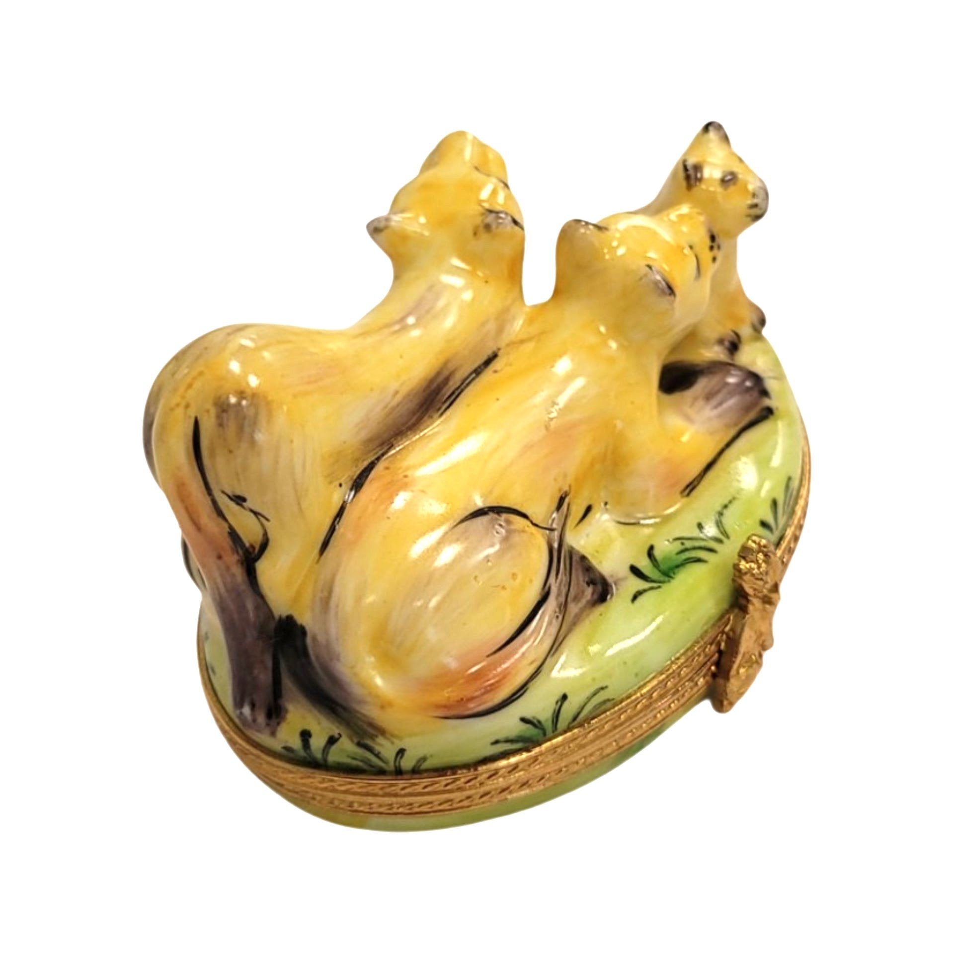 Three Majestic Mountain Lions Porcelain Limoges cat wild French Trinket Box