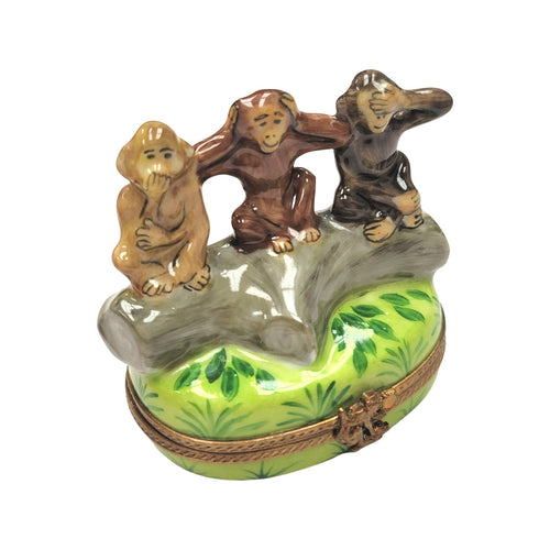 Three Monkeys Limoges Box Porcelain Figurine-wild animals religion-CH6D213