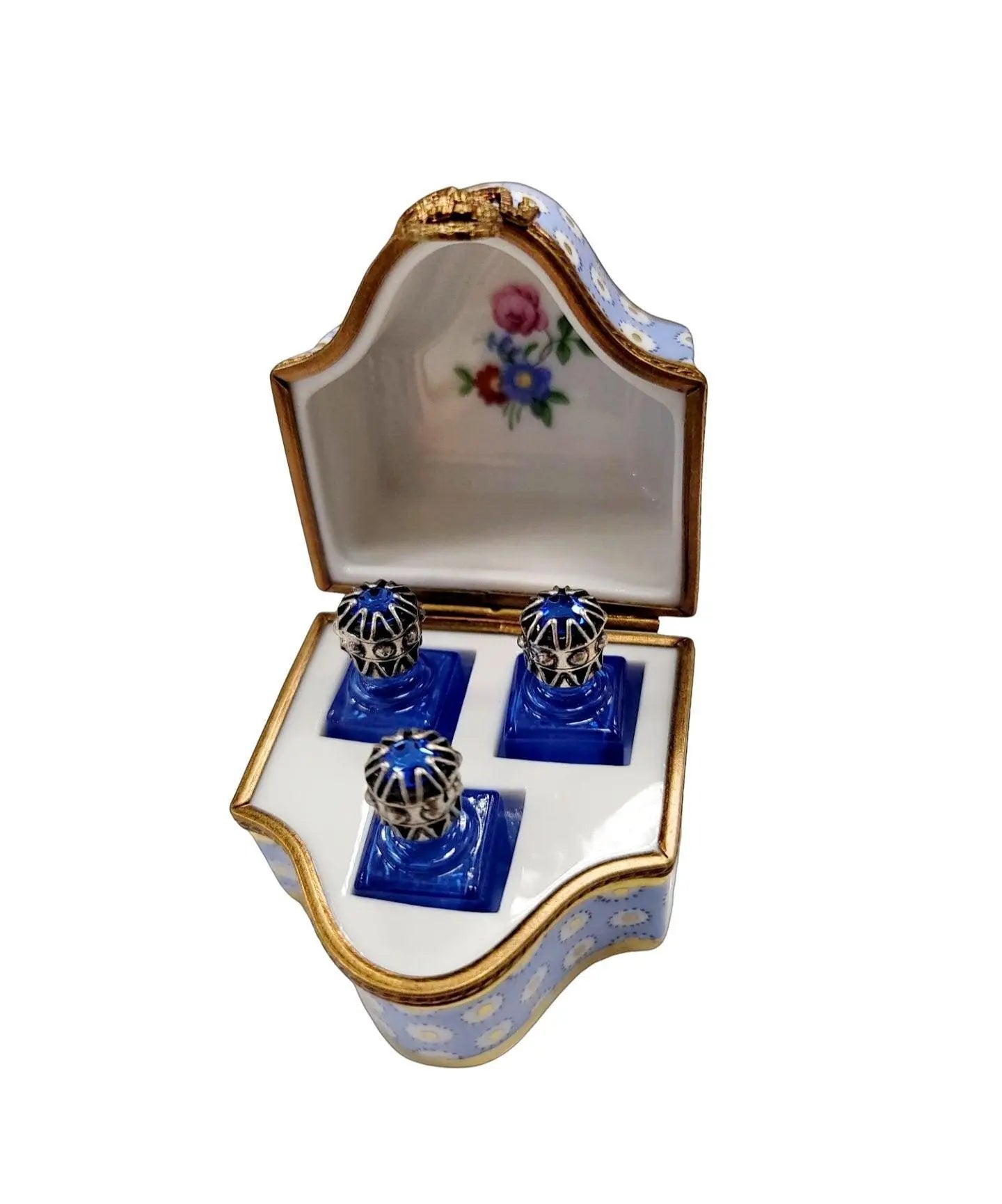 Three Perfumes in Elegant Chest Porcelain Limoges perfume French Trinket Box