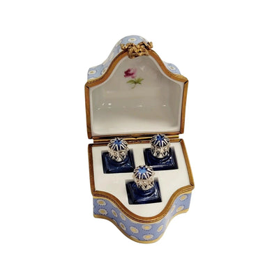 Three Perfumes in Elegant Chest Porcelain Limoges perfume French Trinket Box