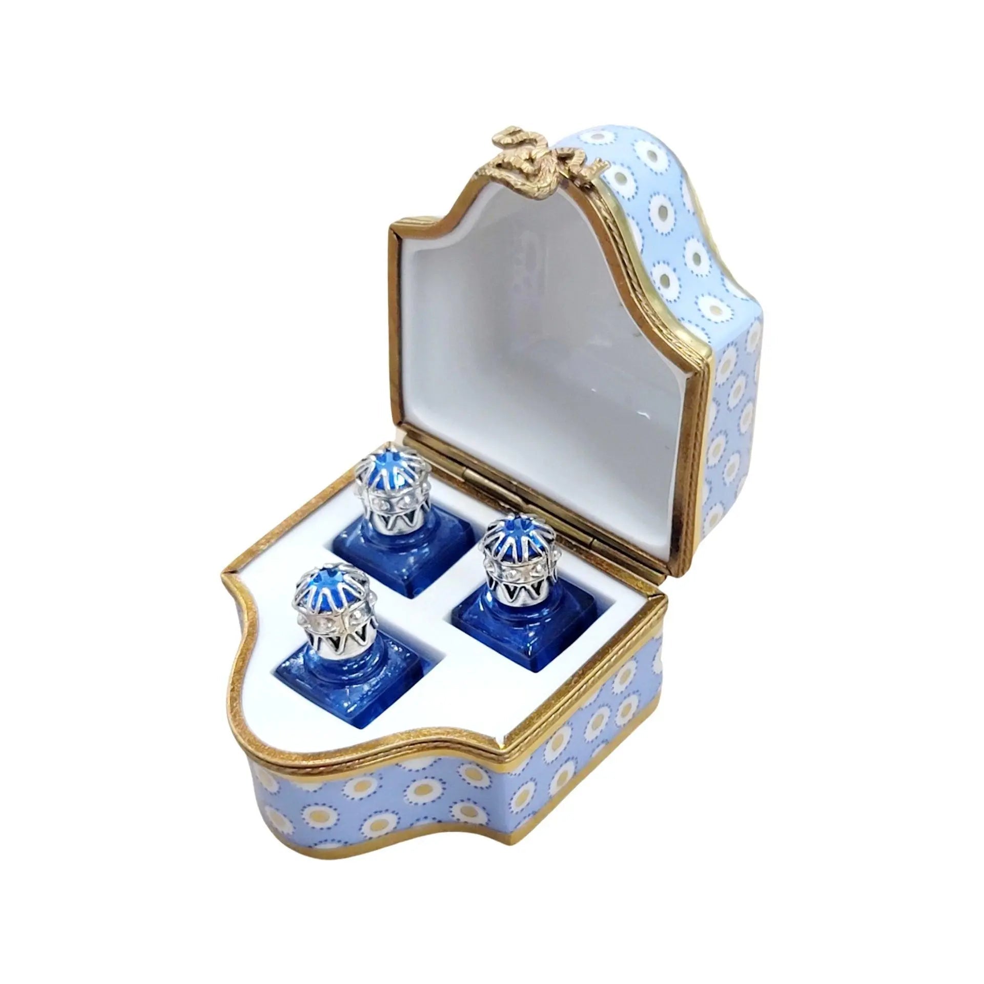 Three Perfumes in Elegant Chest Porcelain Limoges perfume French Trinket Box