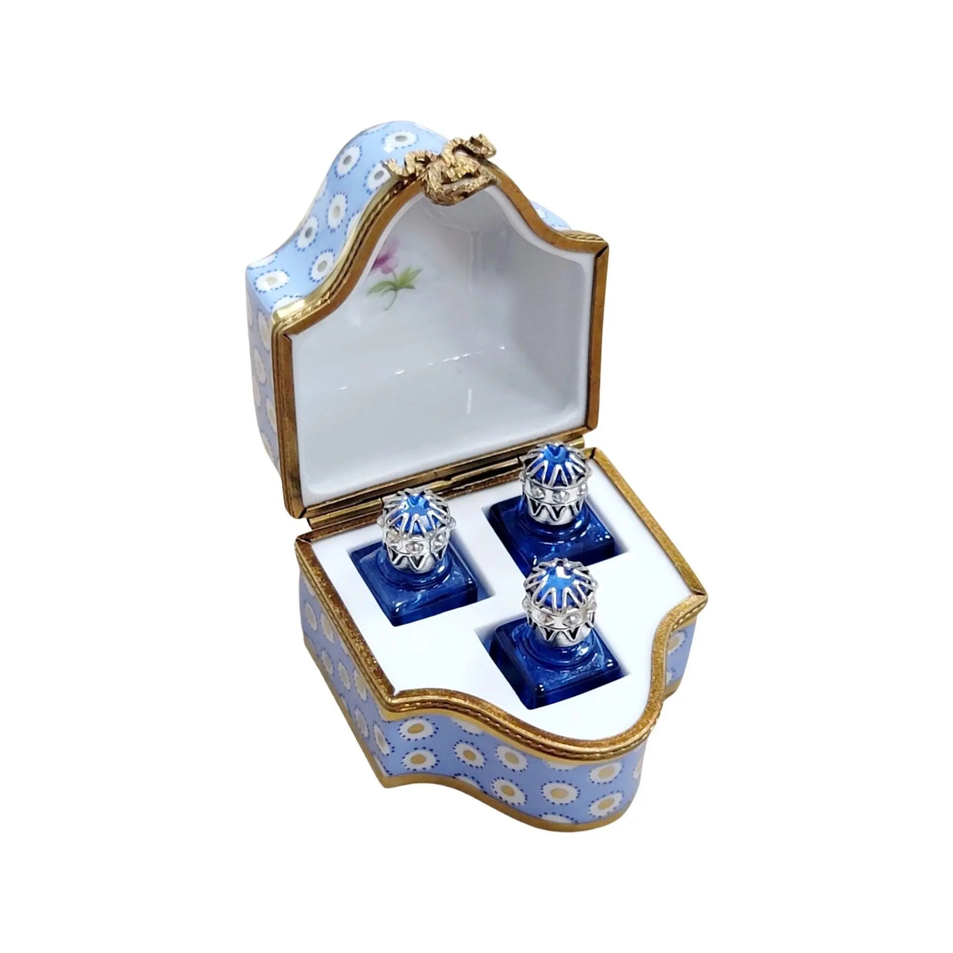 Three Perfumes in Elegant Chest Porcelain Limoges perfume French Trinket Box