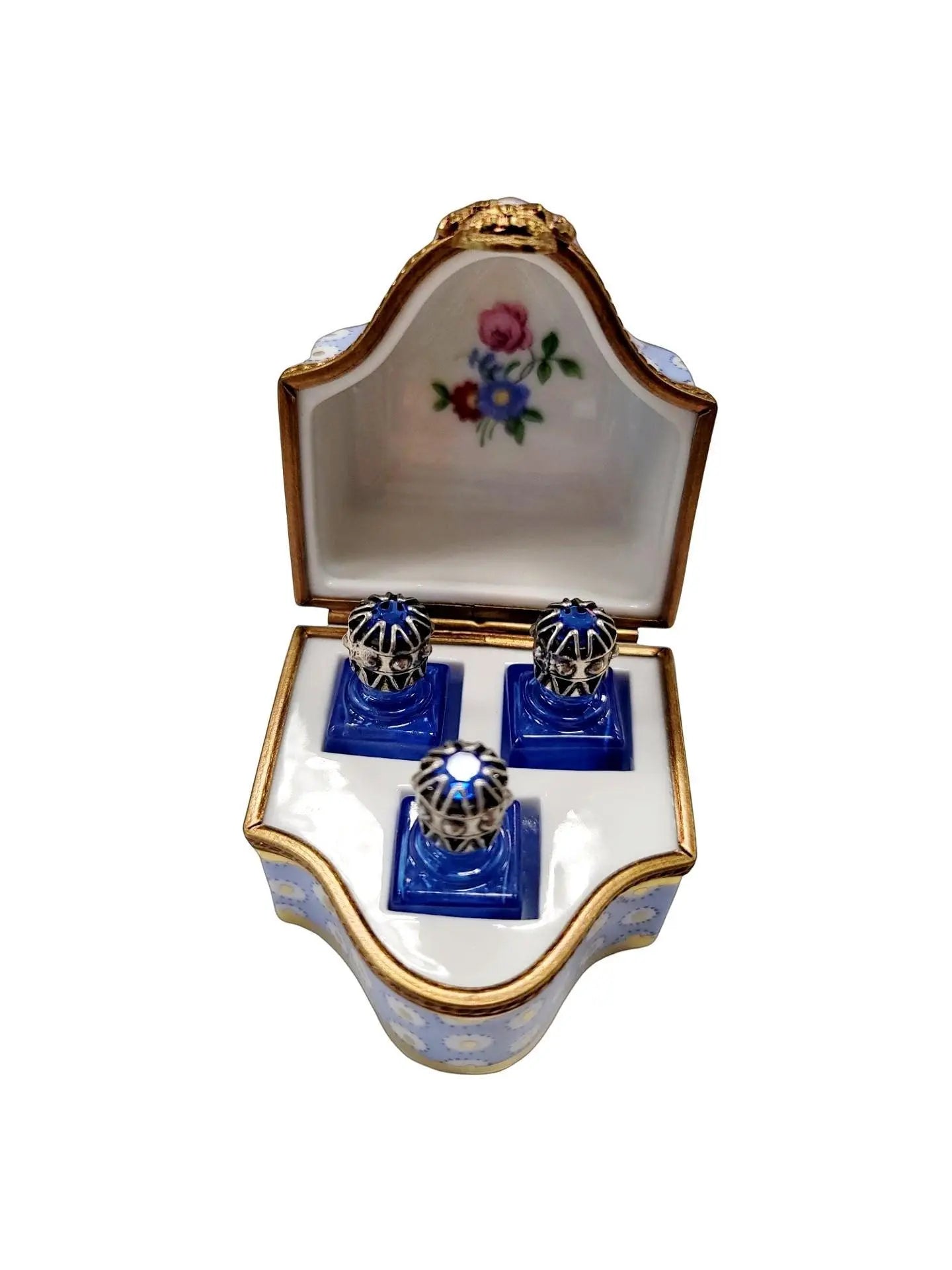 Three Perfumes in Elegant Chest Porcelain Limoges perfume French Trinket Box