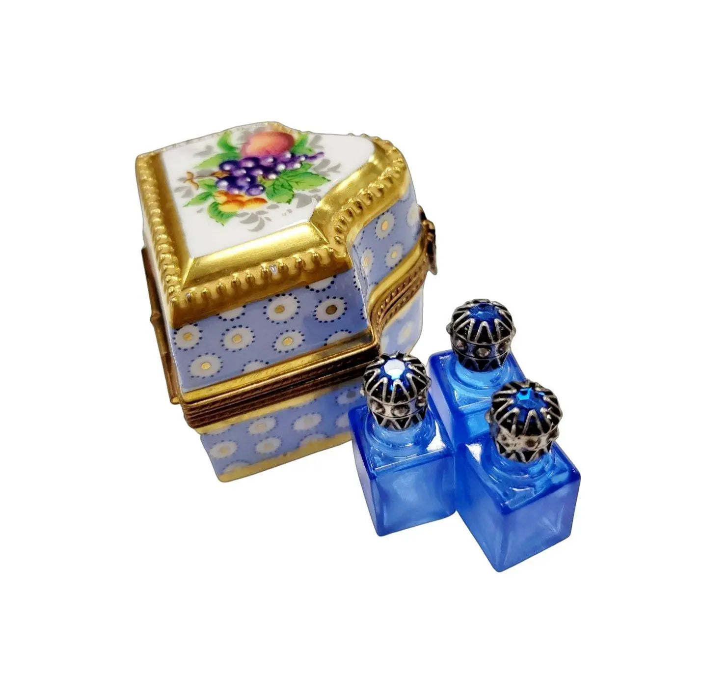 Three Perfumes in Elegant Chest Porcelain Limoges perfume French Trinket Box