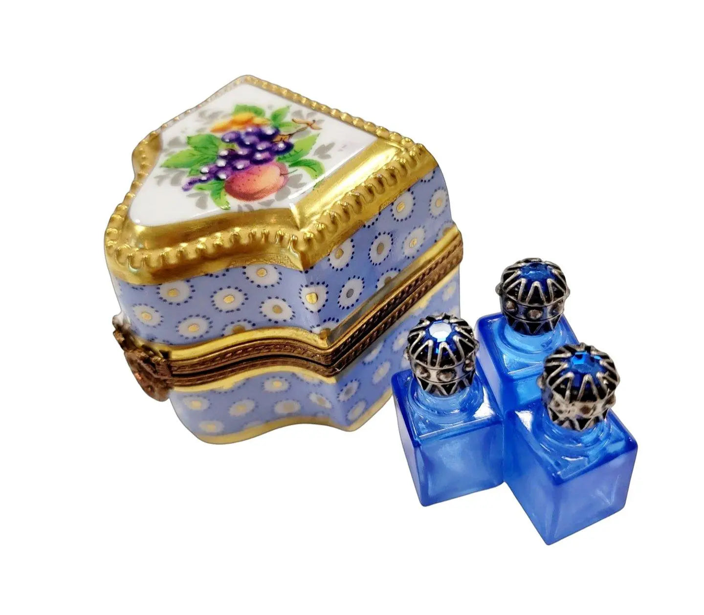 Three Perfumes in Elegant Chest Porcelain Limoges perfume French Trinket Box