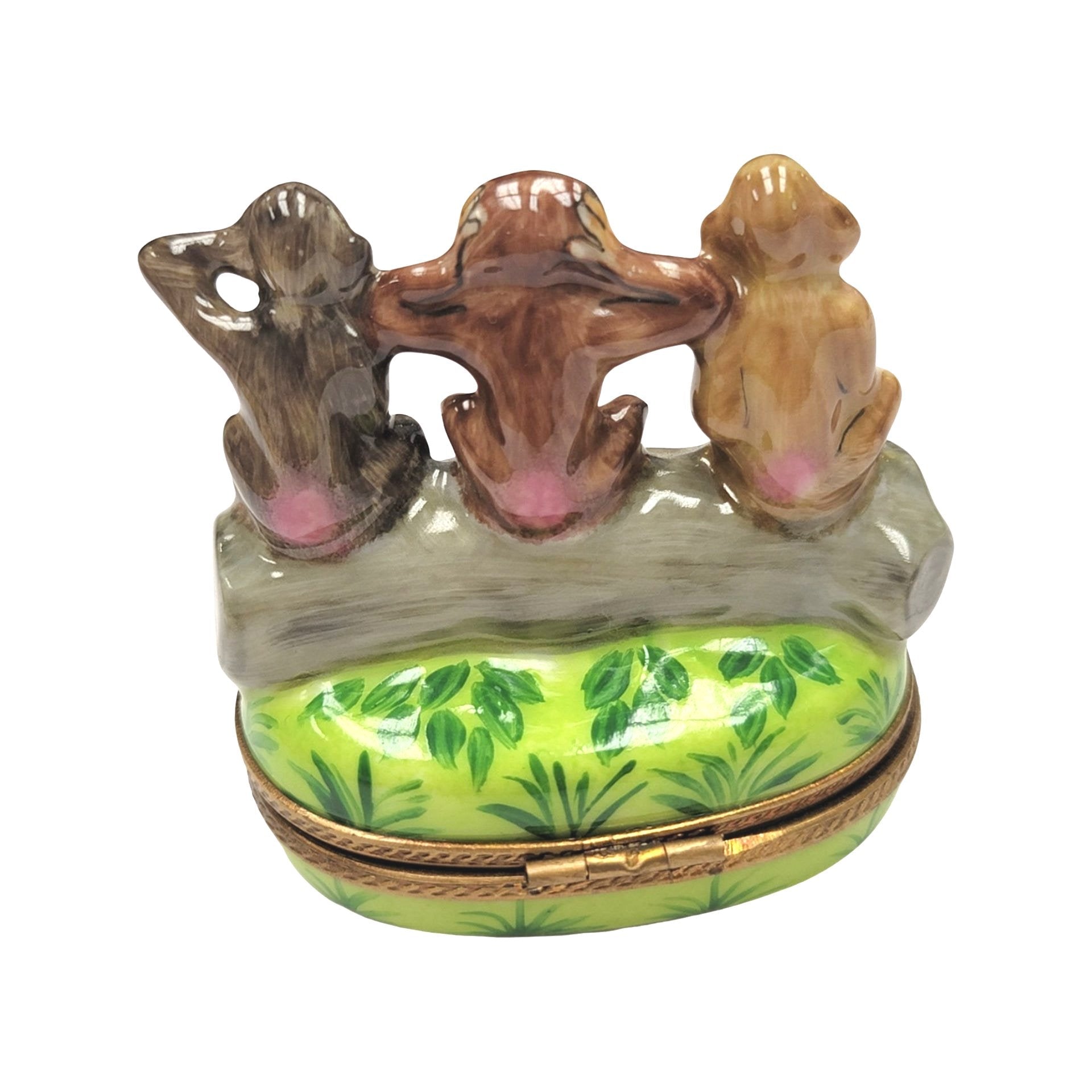 Three Wise Monkeys Figurine Porcelain Limoges wild animals religion French Trinket Box