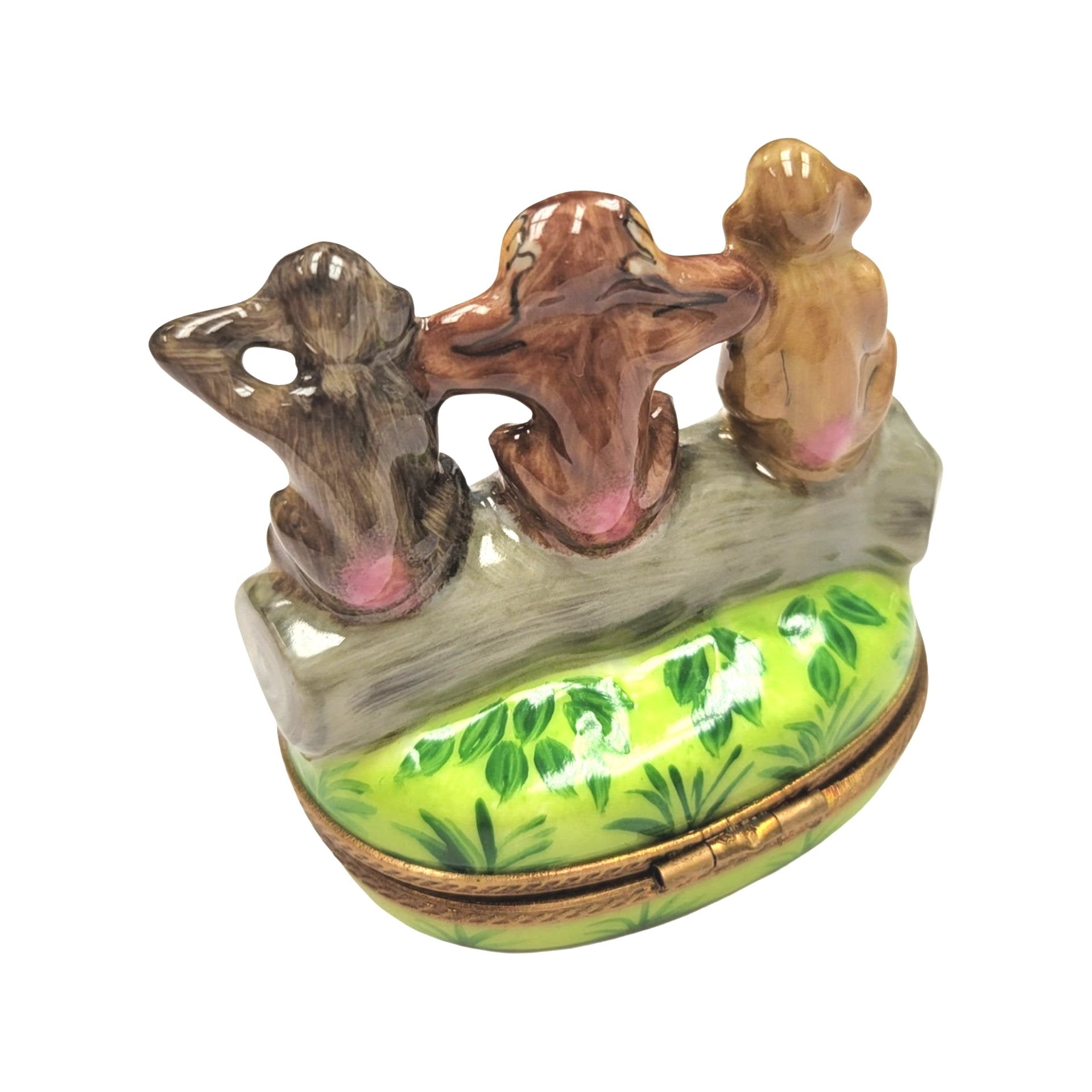 Three Wise Monkeys Figurine Porcelain Limoges wild animals religion French Trinket Box