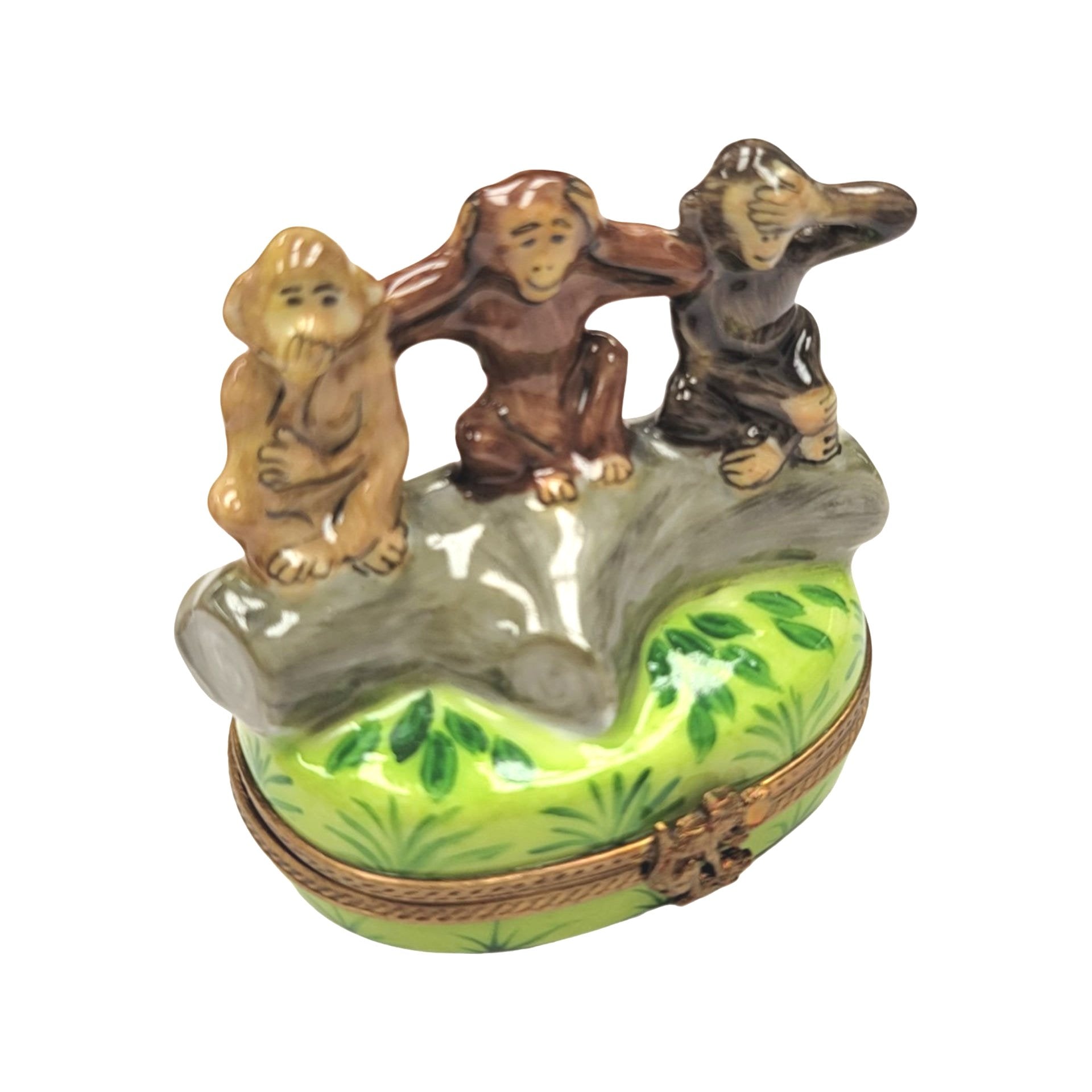 Three Wise Monkeys Figurine Porcelain Limoges wild animals religion French Trinket Box