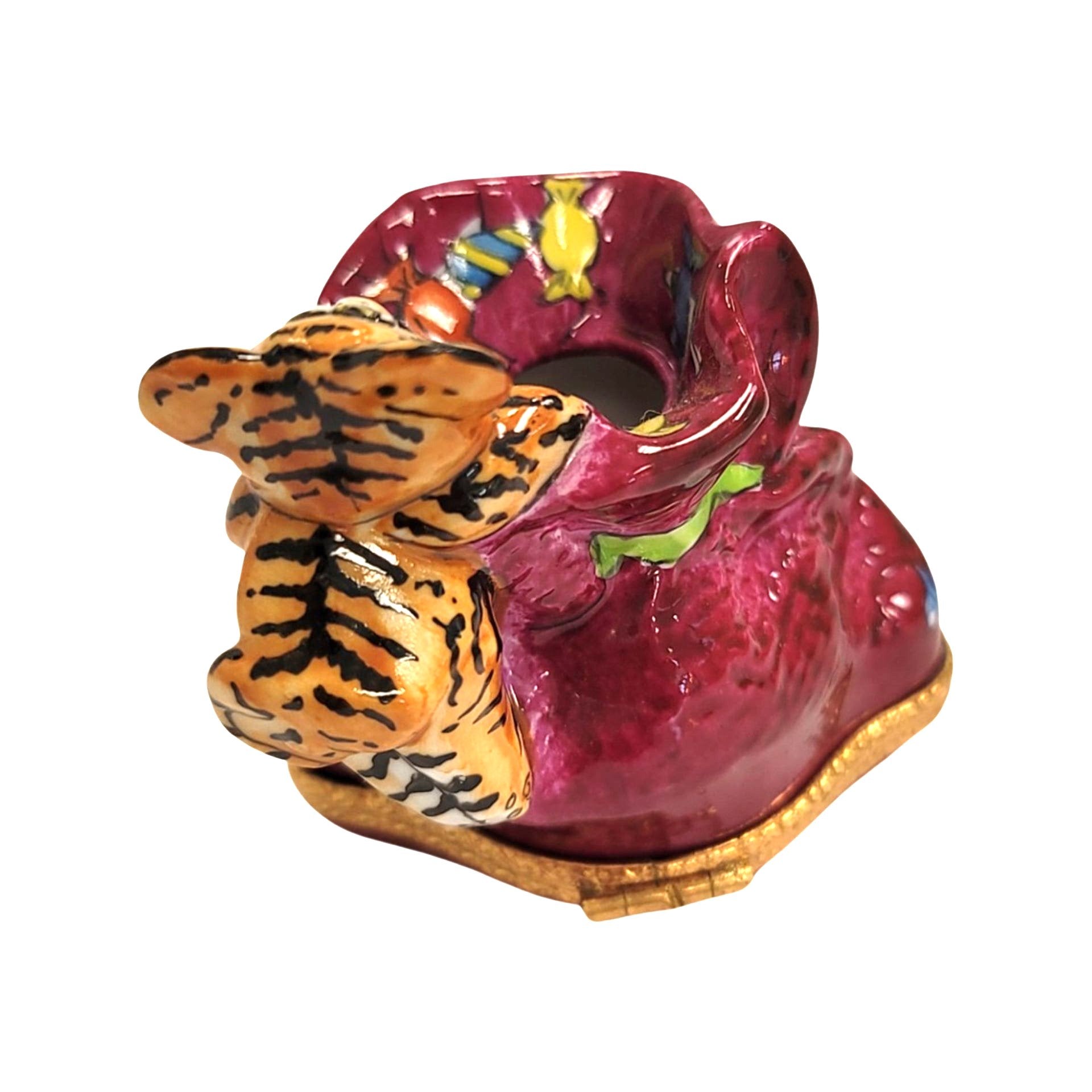 Tiger Pencil Holder Limoges Box Porcelain Limoges cat wild kids baby French Trinket Box