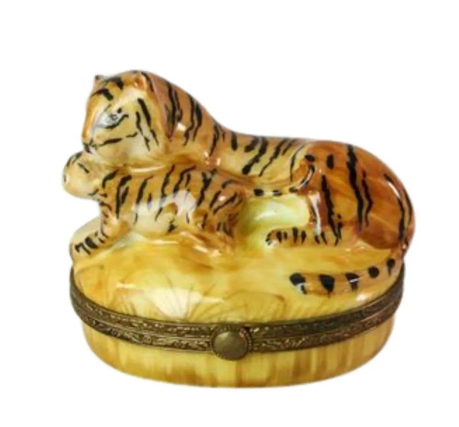 Tiger and Cub Porcelain Limoges wild limoges boxes French Trinket Box