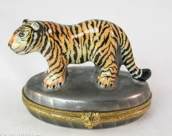 Tiger on Oval Porcelain Limoges wild limoges boxes French Trinket Box