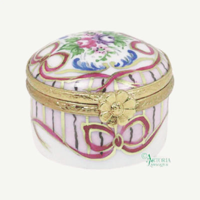 Tiny Round: Recamier Pink Porcelain Limoges traditional French Trinket Box