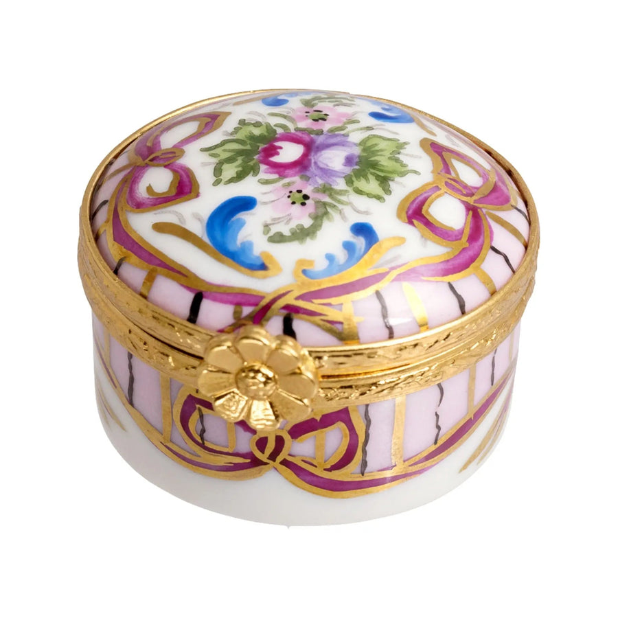 Tiny Round: Recamier Pink Porcelain Limoges traditional French Trinket Box