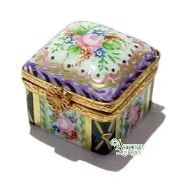 Tiny Square: Malmaison Noir Porcelain Limoges traditional French Trinket Box