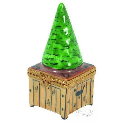 Topiary On Wood Base Garden Porcelain Limoges garden flowers French Trinket Box