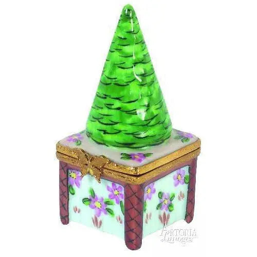 Topiary w Flowers Garden Christmas Porcelain Limoges xmas theme French Trinket Box