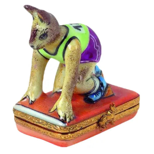 Track Running Rabbit Porcelain Limoges rabbit mice bunny sports French Trinket Box