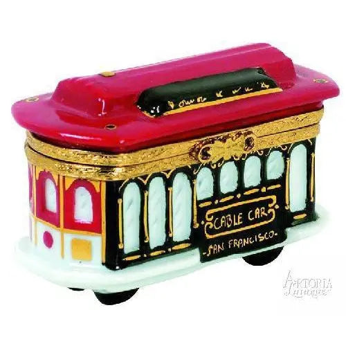 Tram Porcelain Limoges vehicle travel French Trinket Box