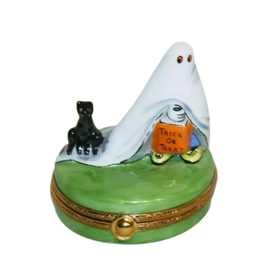 Trick Or Treater Halloween Cat Porcelain Limoges halloween French Trinket Box