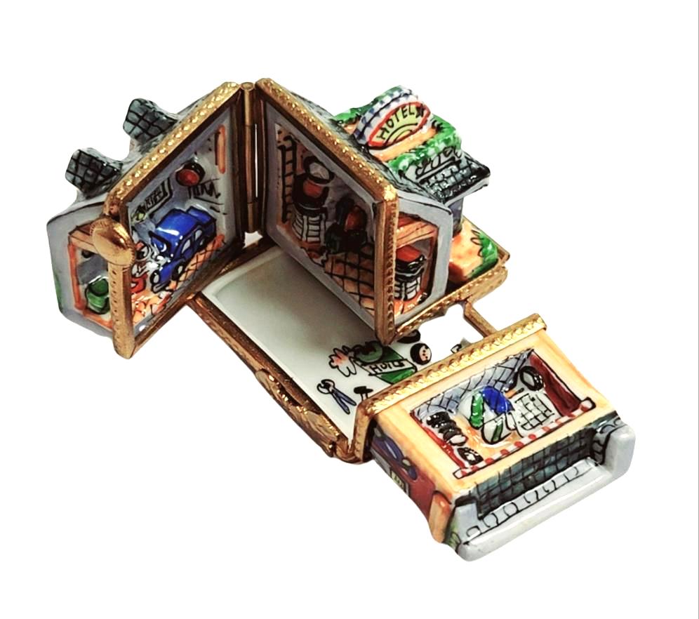 Triple Hinged Blue Motel Porcelain Limoges Artoria French Trinket Box