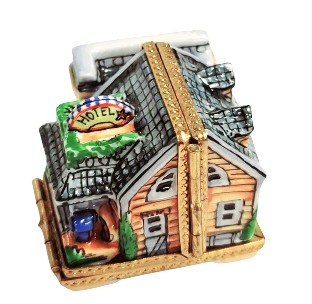 Triple Hinged Blue Motel Porcelain Limoges Artoria French Trinket Box