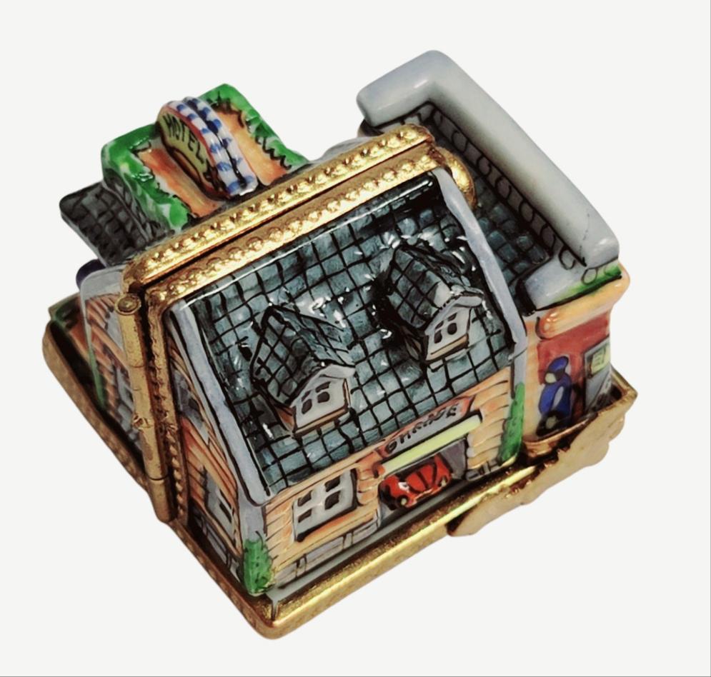 Triple Hinged Blue Motel Porcelain Limoges Artoria French Trinket Box