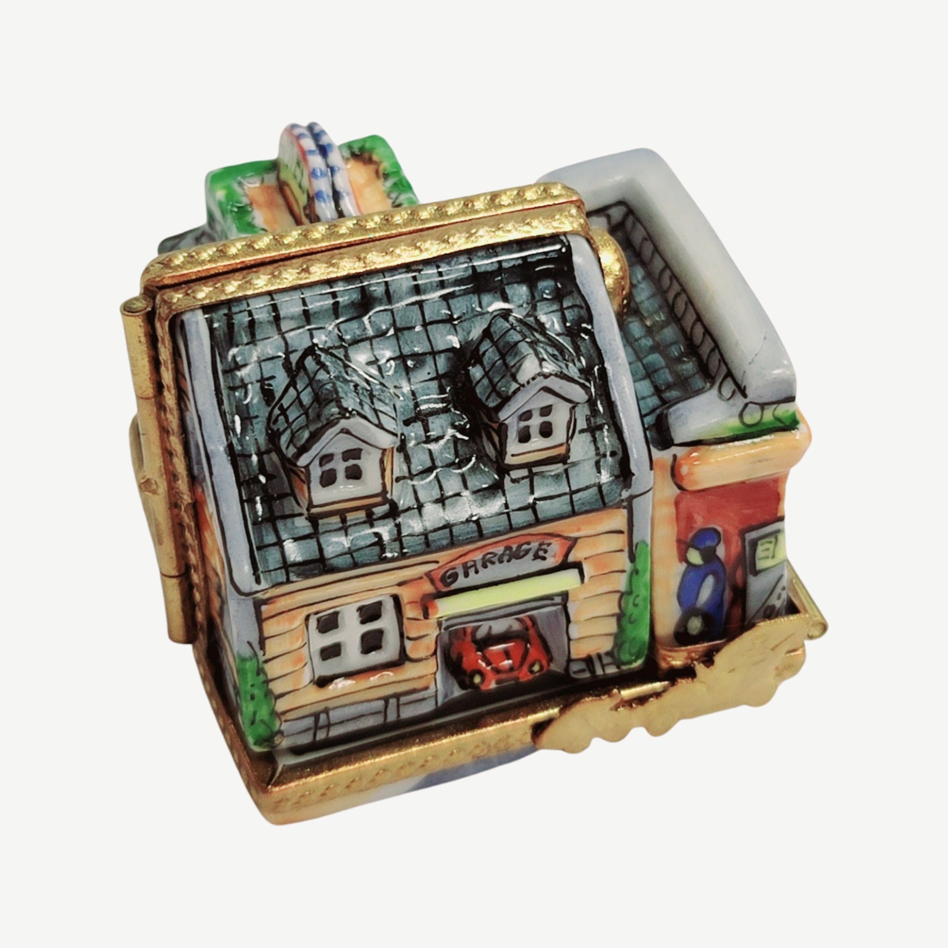 Triple Hinged Blue Motel Porcelain Limoges Artoria French Trinket Box