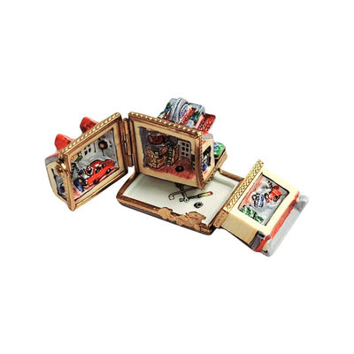 Triple Hinged Red Motel Box Porcelain Limoges Artoria French Trinket Box