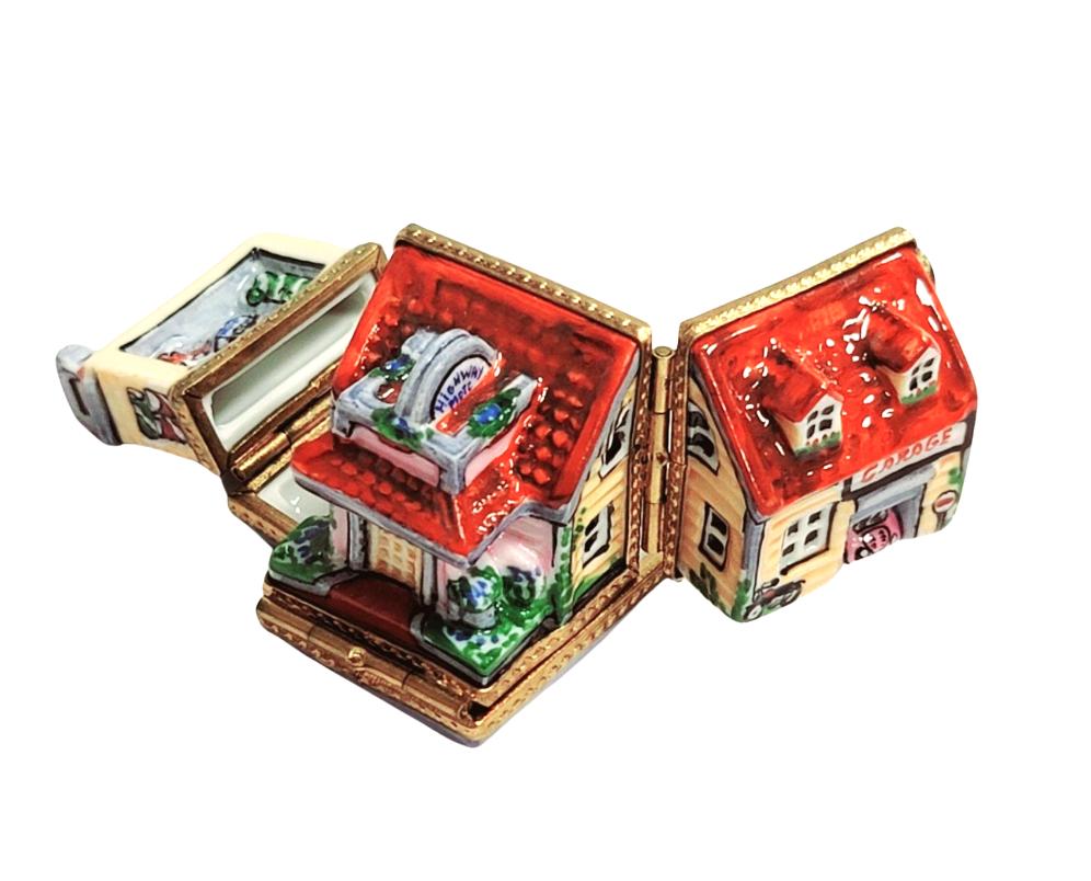 Triple Hinged Red Motel Box Porcelain Limoges Artoria French Trinket Box