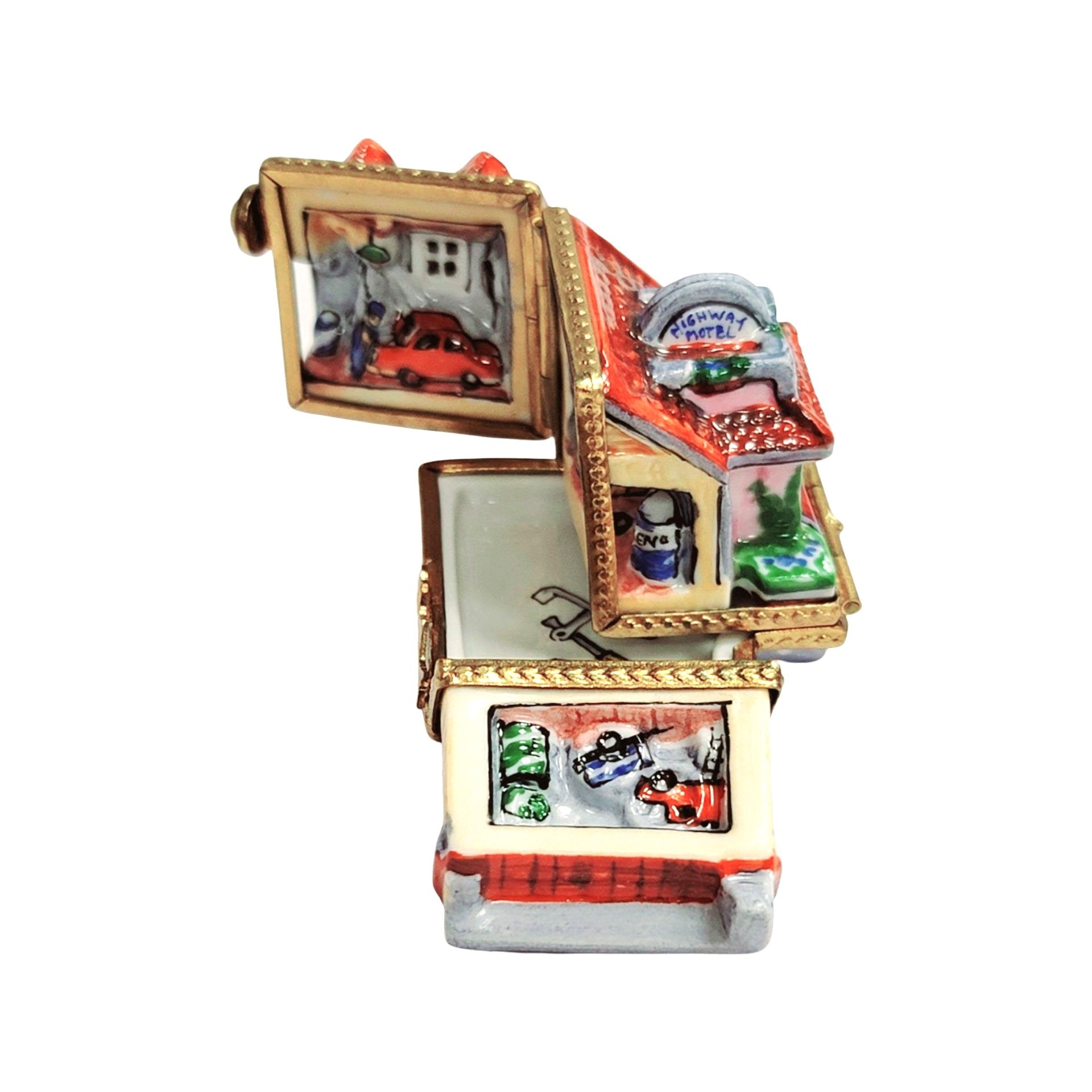 Triple Hinged Red Motel Box Porcelain Limoges Artoria French Trinket Box
