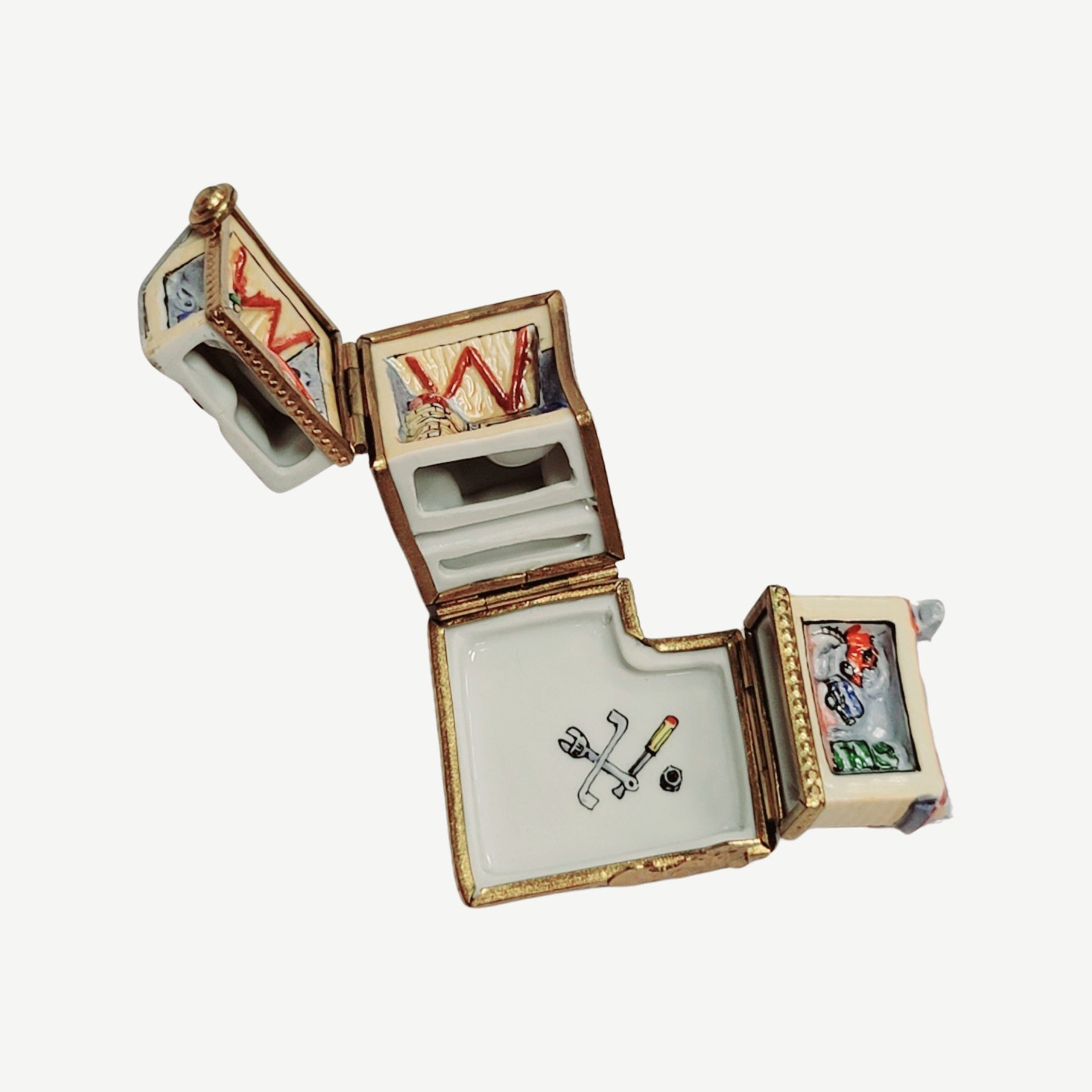 Triple Hinged Red Motel Box Porcelain Limoges Artoria French Trinket Box